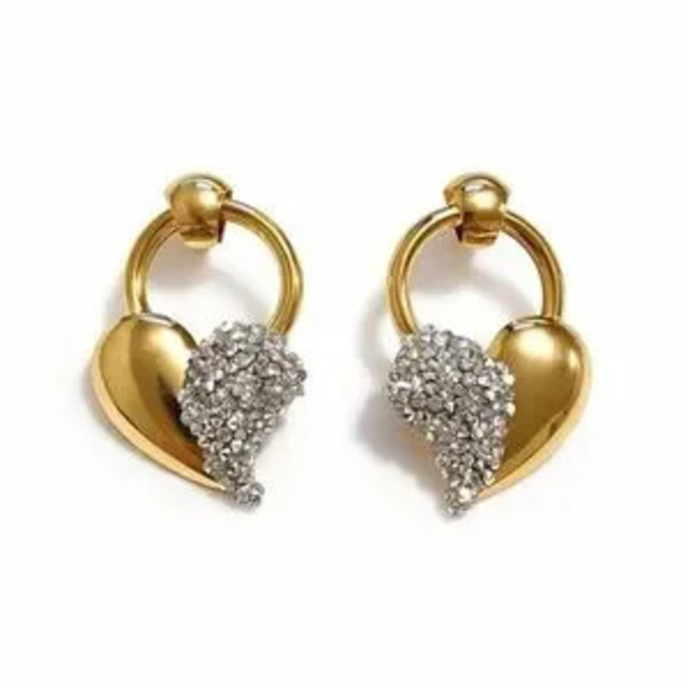 Elegant Gold Heart Earrings With Crystals
